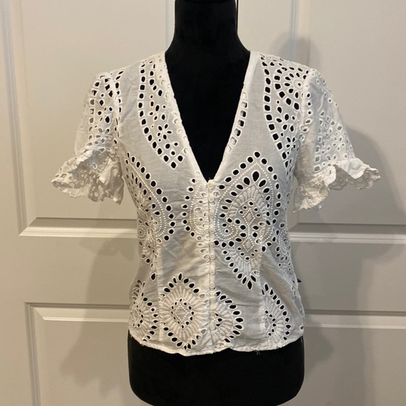 Zara Tops - Zara Woman Lace Button down Cropped Blouse with Butterfly Ruffle Sleeves